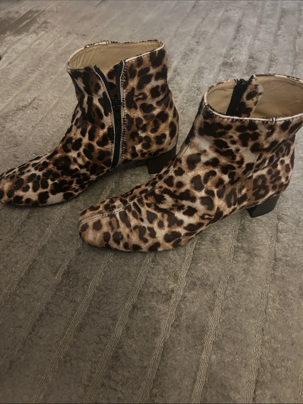 Leopard-Print Ankle Booties in Brown